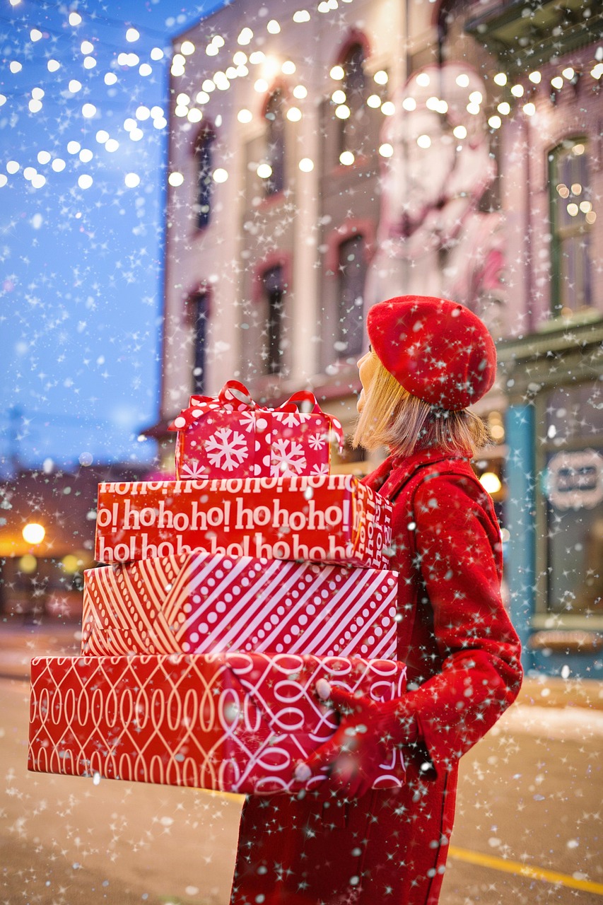 christmas, presents, gifts, carrying, woman, holiday, boxes, packages, xmas, celebration, snowing, happy, excited, tradition, festive, celebrate, christmasbackground, happychristmas, iphone wallpaper, christmas, christmas, christmas, christmas, christmas
